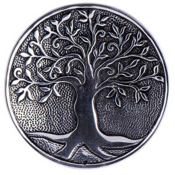 Stäbchenhalter Lebensbaum Weißmetall, rund